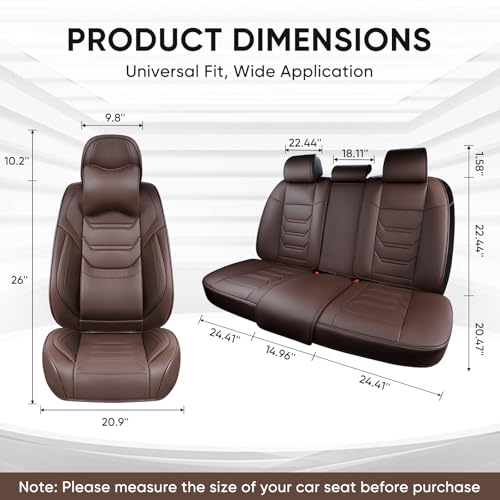 TIEHESYT Coffee Car Seat Covers Full Set, Breathable Leather Automotive Front and Rear Seat Covers with Headrest, Car Seat Protectors Full Set, Compatible with Most Vehicles, SUV - color: Coffee, size: Front Pair and Rear