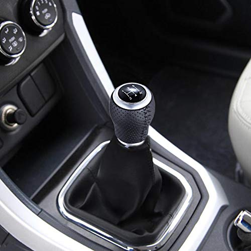 5 Speed Manual Gear Shifter Stick Handle Black Stitched Leather Shift Lever Knob Replacement Fit Most Trucks Cars