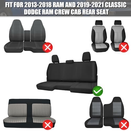 SAPUBK Custom-Fit Rear Seat Covers Replace for 2013-2018 Dodge Ram and 2019-2021 Classic Ram 1500 2500 Crew Cab Bench Seat, Premium Neoprene with Composite Soft Foam Lining Breathable Seat Cover