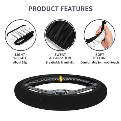 Elastic Stretch Steering Wheel Cover,Warm in Winter and Cool in Summer, Car Universal 15 inch, Microfiber Breathable Ice Silk, Anti-Slip, Odorless, Easy Carry,Black - color: Black