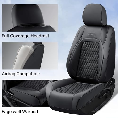 Coverado Custom Fit Front Seat Covers for Chevy Silverado/GMC Sierra 2007-2025 1500, 2015-2025 2500HD 3500HD Crew/Double/Extended Cab – Faux Waterproof Leather (Black) - color: Black, size: Front