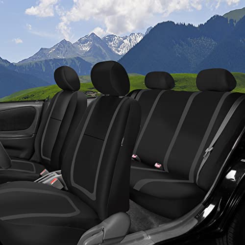 FH Group Car Seat Covers Full Set Cloth - Universal Fit Automotive Covers, Low Back Front Solid Cover, Washable Cover for SUV, Sedan and Van Black - color: Black, size: Full Set