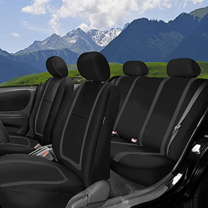 FH Group Car Seat Covers Full Set Cloth - Universal Fit Automotive Covers, Low Back Front Solid Cover, Washable Cover for SUV, Sedan and Van Black - color: Black, size: Full Set