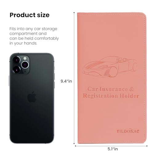 Car Registration & Insurance Card Holder Leather Auto Glove Box Organizer Document Wallet with Magnetic Shut - color: Pink-Upgraded