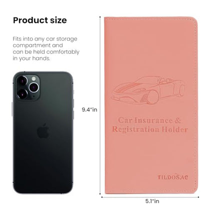Car Registration & Insurance Card Holder Leather Auto Glove Box Organizer Document Wallet with Magnetic Shut - color: Pink-Upgraded