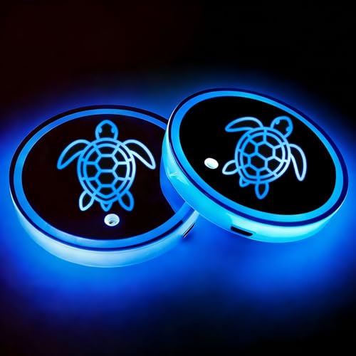 Turtle LED Cup Holder Lights for Car,2Pcs LED Light Up Cup Holder Coasters with USB Charging 7 Colors 3 Modes,Waterproof Interior Atmosphere Lamp,Car Decor Accessories Turtle Gifts for Women Men - color: Sea Turtle