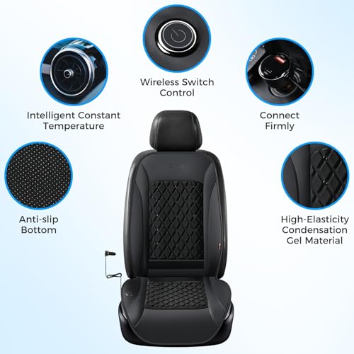 Coverado Upgraded Cooling Car Seat Cushion 8 Turbo Fans 12V-24V Ventilated Cooling Seat Cover 3 Adjustable Wind Speeds Long Lasting Coolness Summer Driving Universal Fit for Car SUV Truck Black - color: Black