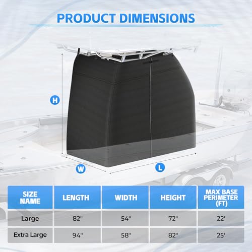 T-Top Boat Center Console Cover with Motor Cover, 1200D Heavy Duty Waterproof 83" L x 55" W x 72" H Marine Grade Tear-Resistant T-Top Console Cover Fit for Center Console and Helm - size: 83"L x 55"W x 72"H