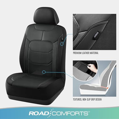Road Comforts Seat Covers, Premium Leather Car Seat Covers Front Seats,Airbag Compatible, Automotive Seat Covers Universal Fit Most Cars,Vans,Truck,SUV Black