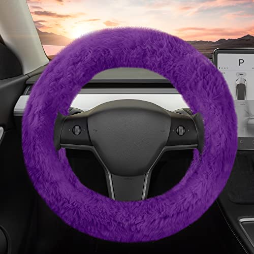 Carbella Aspen Purple Fuzzy Steering Wheel Cover for Women - Cute and Stylish Fluffy Fur Steering Wheel Cover for Cars Trucks Vans SUVs, Universal Fit for Wheel Sizes 14.5 to 15.5 inches - color: Fuzzy Purple