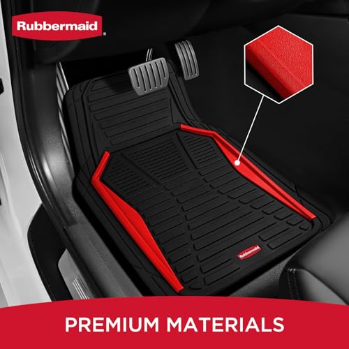 Rubbermaid Car Mat Full Set All-Weather Heavy-Duty 4 Pieces– Trim-to-Fit Universal Car Mats Full Set – Waterproof Rubber Floor Liners for Most Trucks, SUVs, Vans, and Sedans-Red - color: Red