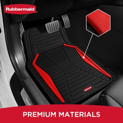 Rubbermaid Car Mat Full Set All-Weather Heavy-Duty 4 Pieces– Trim-to-Fit Universal Car Mats Full Set – Waterproof Rubber Floor Liners for Most Trucks, SUVs, Vans, and Sedans-Red - color: Red