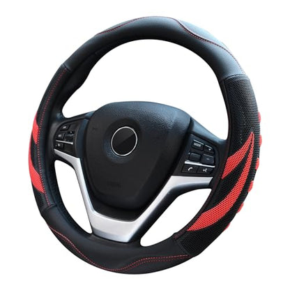 Alusbell Microfiber Leather Steering Wheel Cover Breathable Auto Car Steering Wheel Cover for Women and Men Universal 15 Inches Red - color: Red