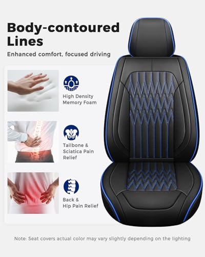 Huidasource Black & Blue Car Seat Covers, Waterproof Faux Leather Universal Fit Most Cars Sedans SUVs Trucks Airbag Compatible, Cup Holder Access, Car Seat Compatible, Easy Install, Wipes Clean - color: B-Black&Blue, size: 5pcs Full Set