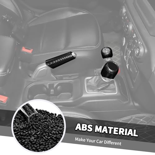 Jimen Fit for Jeep Wrangler JL JLU Gladiator JT 2018-2025, 4WD and Gear Shifter Knob Trim & Emergency Brake Handle Cover (Carbon Fiber)