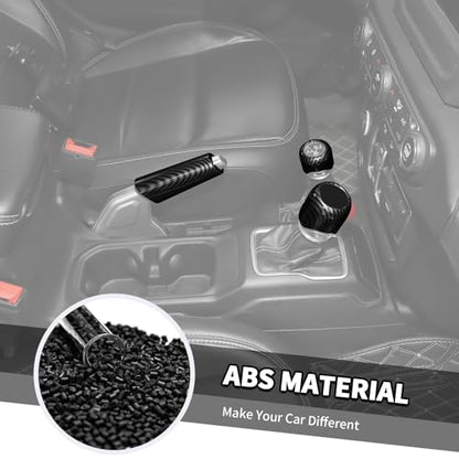 Jimen Fit for Jeep Wrangler JL JLU Gladiator JT 2018-2025, 4WD and Gear Shifter Knob Trim & Emergency Brake Handle Cover (Carbon Fiber)