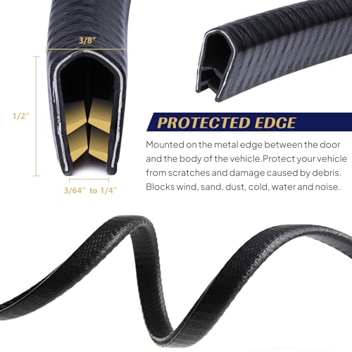 Black Edge Trim U-Channel Rubber Weatherstrip with Metal 1/2" X 3/8" - Fit Gap 3/64" to1/4 Car Door Edge Sealing Strip, PVC Weather Stripping Metal Edge Protector - 15Foot