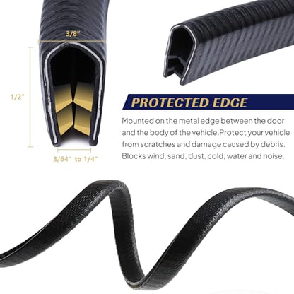 Black Edge Trim U-Channel Rubber Weatherstrip with Metal 1/2" X 3/8" - Fit Gap 3/64" to1/4 Car Door Edge Sealing Strip, PVC Weather Stripping Metal Edge Protector - 15Foot