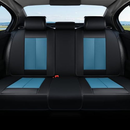 Coverado Back Leather Car Seat Covers for Trucks, Rear Seat Covers for Cars, Automotive Seat Covers Back Car Seat Cover, 3-Pieces Waterproof Nappa Leather Car Seat Cushion Protector, Black&Blue - color: Black&Blue