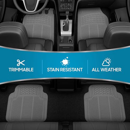 BDK 3-Piece Gray Rubber Floor Mats (Front + Rear), Heavy Duty Universal Fit Liners for Cars SUVs Trucks Vans, All Weather Protection Anti-Slip Nibs, Flexible Contours Fits Most Vehicles