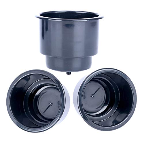 (Set of 3) Amarine-Made Black Recessed Plastic Cup Drink Can Holder with Drain for Boat Car Marine Rv - Black - size: 3