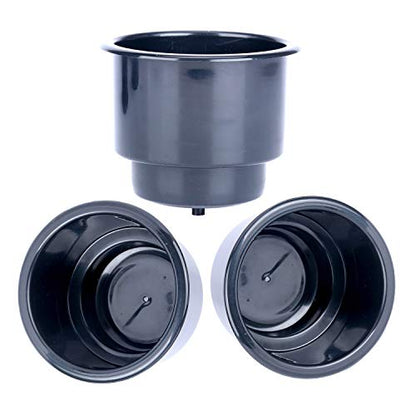 (Set of 3) Amarine-Made Black Recessed Plastic Cup Drink Can Holder with Drain for Boat Car Marine Rv - Black - size: 3