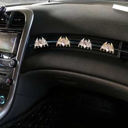 New Bat Aromatherapy Car Decoration Clip Car Air Vent Decorative Fragrance Bat Rearview Mirror Pendant Ambience Decoration Pendant (Double Gold Bat & Double Silver Bat) - size: Double Gold Bat & Double Silver Bat
