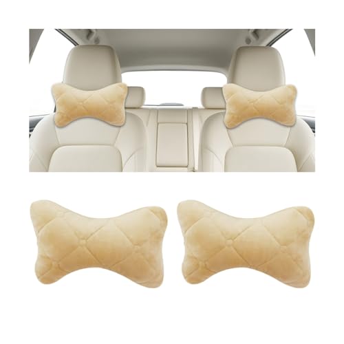 2PCS Car Headrest Pillow, Comfortable Ergonomic Design Vehicle Seat Neck Pillow for Driving Fatigue Relief, Soft Breathable Automotive Interior Head Rest Cushion Pad, Universal Fit (Beige) - color: Beige