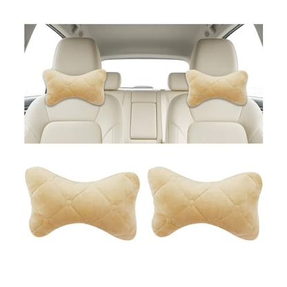 2PCS Car Headrest Pillow, Comfortable Ergonomic Design Vehicle Seat Neck Pillow for Driving Fatigue Relief, Soft Breathable Automotive Interior Head Rest Cushion Pad, Universal Fit (Beige) - color: Beige