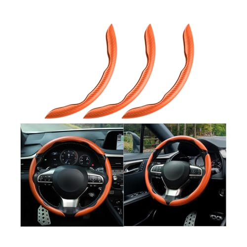 Mandark 3PCS Carbon Fiber Car Steering Wheel Cover, Anti-Skid Leather Vehicle Segmented Steer Wheel Protector, Auto Interior Protection Guard Accessories, Universal for Most Cars (Orange) - color: Orange