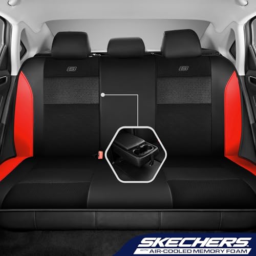 Skechers Aircooled & Memory Foam Seat Covers,Premium Leather with EVA Mesh Car Seat Covers,Seat Cover Full Sets,Airbag Compatible Automotive Comfort for Most Cars, Vans, Trucks, SUV,Red - color: Black/Red, size: Full Set