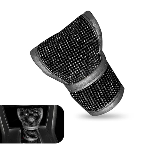 Bling Shift Knob Cover, Auto Gear Shift Cover with Crystal Glitter Bling Rhinestones, Car Knob Gear Stick Protector, Universal for Girls, Women, Car Decoration Accessories (Black) - color: Black