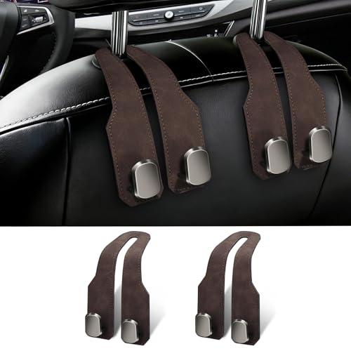 2 Pack Car Seat Headrest Hooks for Purses and Bags, Car Purse Holder With Double Metal Hooks, Headrest Back Seat Handbags Hook, Universal Car Purse Hanger, Cute Car Hanging Accessories, Brown - color: 2pcs Brown