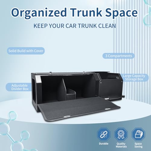 Car Trunk Organizer, Leather Car Trunk Storage Organizer with Lid and Sturdy Handle Car Storage for SUV, Truck, Sedan (Black, 36.2 x 11.4 x 12.2in) - size: 36.2" x 11.4" x 12.2"