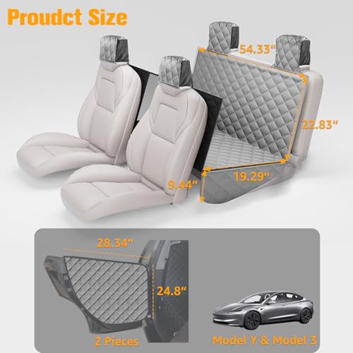 Dog Seat Covers for Tesla Model 3 & Y Back Seat with 2 Pack Door Protectors, 100% Waterproof Dog Hammock for Tesla with Mesh Window & Headrest Protection Prevents Scratches and Scuffs (Gray)