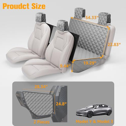 Dog Seat Covers for Tesla Model 3 & Y Back Seat with 2 Pack Door Protectors, 100% Waterproof Dog Hammock for Tesla with Mesh Window & Headrest Protection Prevents Scratches and Scuffs (Gray)