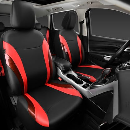 Jelly Leather Car Seat Covers Full Set,Waterproof Automotive Seat Covers for Cars SUV Sedan Truck,Airbag Compatible,Sporty Universal Fit for Cute Women Girl (Black and Red) - color: Black Red