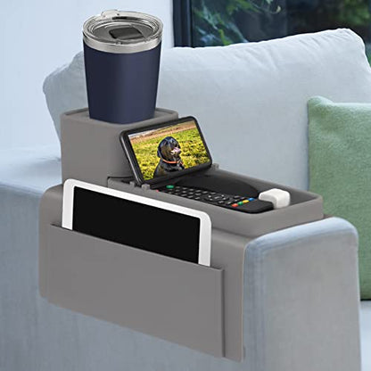 Silicone Couch Cup Holder, VIENFUT Anti-Spill and Anti-Slip Sofa Armrest Tray, Dirt-Resistant Silicone Couch Arm Tray for Remote, Snacks, Cellphone and iPad, Gift for Family, Friend (Gray) - color: Gray