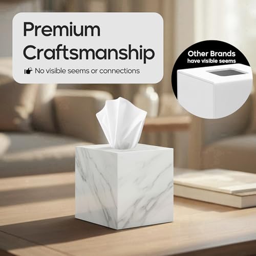 Tissue Box Cover Holder Square Marble Tissue Box Holder Bathroom Vanity Nightstand Bedroom Livingroom Decorative Decor Toilet Organizer Tissues (Marble, Square) - size: Square