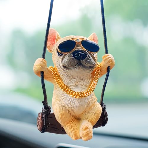 Swinging Dog Car Hanging Ornament, Lovely Bulldog Car Mirror Hanging Accessories, Car Accessories for Women/Men Car Decor Charm Rear View Mirror Accessories, Home Decor Small Gifts - color: Dog- Yellow Bulldog