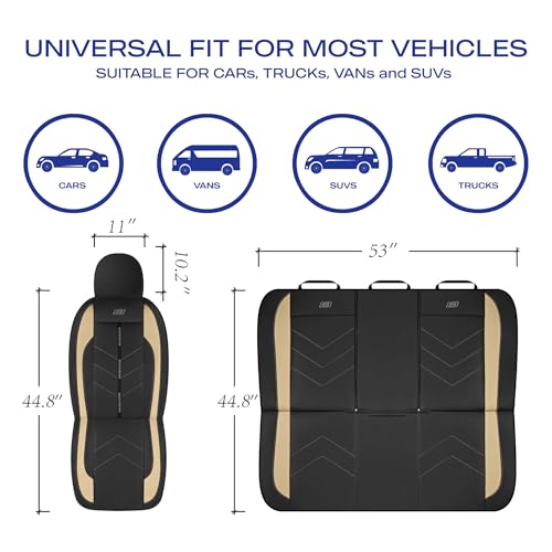 Skechers Car Seat Covers,Luxury Faux Leather Seat Covers,Waterproof Anti Slip Car Seat ProtectorFull Set,Car Accessories Airbag Universal Fit for Most Cars,Vans,Trucks,SUV,Beige