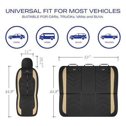 Skechers Car Seat Covers,Luxury Faux Leather Seat Covers,Waterproof Anti Slip Car Seat ProtectorFull Set,Car Accessories Airbag Universal Fit for Most Cars,Vans,Trucks,SUV,Beige