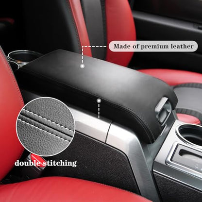 Center Console Armrest Cover Replacement Compatible with Ford F-150 F150 12th Gen 2009-2014, Leather Armrest Protector Accessories (Black,Leather Part Only)