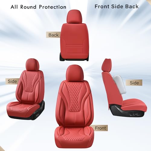 Coverado Waterproof Nappa Leather Car Seat Covers Full Set, Red 5-Seat Car Seat Protector, Front & Rear Cushions Fit for Most Sedans, SUVs, Pick-up Trucks - color: pure red