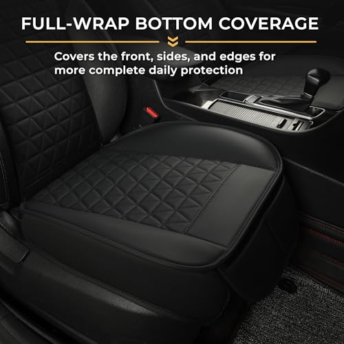 Black Seal 1-Pack Front Car Seat Cover, Faux Leather Seat Bottom Cover with Partial Backrest Protection, Side Wrap Design, Universal Fit for Most Cars, SUVs, Trucks, Vans (Black) - color: Single-Black