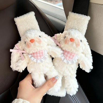 2 PCS Seat Belt Cover Pad, Cute Kawaii Animal Bunny Seatbelt Covers for Kids and Adults, Winter Plush Fluffy Soft Seat Belt Cover, Cartoon Seatbelt Cushion,Car Seat Strap Pads (A-Bunny(Pink)) - color: A-Bunny(Pink)