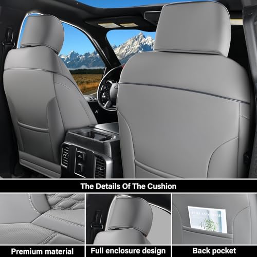 Coverado Dodge Ram 1500 Flat Front Seat Covers, Faux Leather Truck Gray Car Seat Covers Fit for 2009-2018 Dodge Ram 1500 2500 3500 Crew/Mega Cab Trucks - color: Gray, size: Flat Front&No Rear
