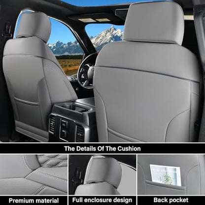 Coverado Dodge Ram 1500 Flat Front Seat Covers, Faux Leather Truck Gray Car Seat Covers Fit for 2009-2018 Dodge Ram 1500 2500 3500 Crew/Mega Cab Trucks - color: Gray, size: Flat Front&No Rear