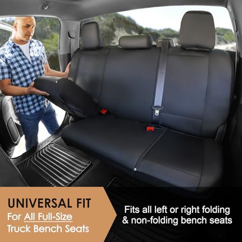 Universal Truck Bench Seat Cover; Fits All Full-Size Silverado F-150 Ram Sierra Titan Tundra Pickup Trucks; to Fit Folding, Split Bench or Standard Bench Seat; Faux Leather, Black