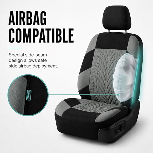 FH Group Full Set Travel Master Car Seat Covers, Airbag and Split Rear Car Seat Cover Universal Fit Interior Accessories for Cars Trucks SUV, Automotive Seat Covers, Gray - color: Gray, style: Full Set